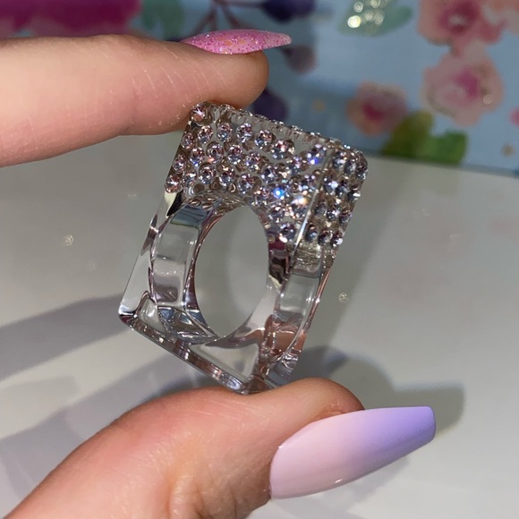 Clear Acrylic Ring With Crystals, Unique Square Shaped Cube Ring For Women - Picture 13 of 13